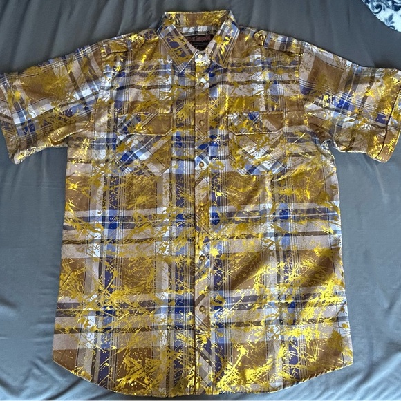 Blac Lacquer Men's Gold and Blue XL Plaid Button Up Shirt - Picture 1 of 5